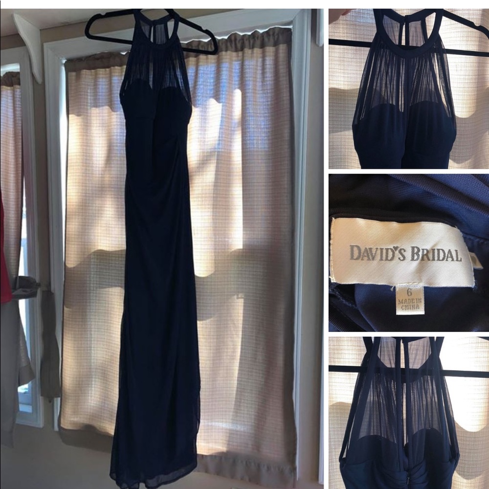 Navy floor length bridesmaid dress